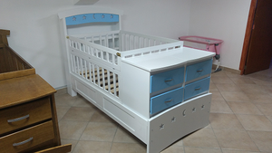 Cama cuna luna y estrellas azul blanco